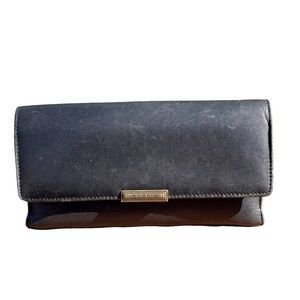90’s Vintage Black Pebbled Leather Fossil Wallet with Brass Hardware